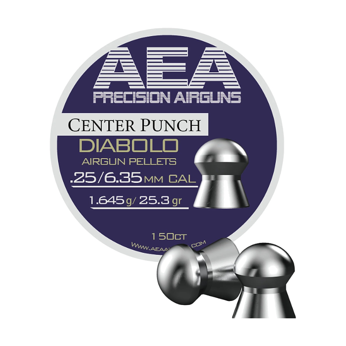 AEA Center Punch .25 caliber diabolo pellets, 25.3 grain, 150 count