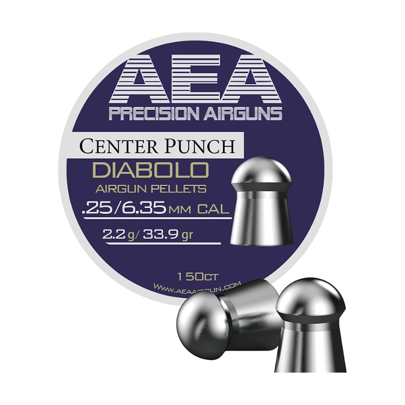 AEA Center Punch .25 caliber diabolo pellets, 33.9 grain, 150 count