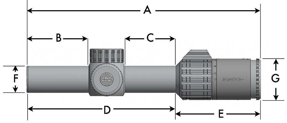 Sightron S-TAC 1-6x24 dimensions drawing, A to G