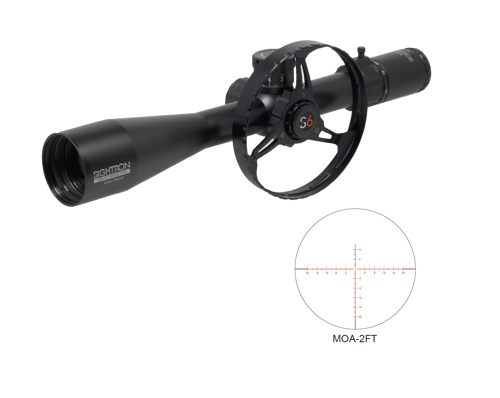 Sightron S6 Snap Focus with wheel, MOA-2FT reticle Sightron S6 Snap Focus with wheel, MOA-2FT reticle