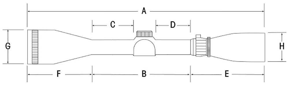 Sightron riflescope dimensions drawing, A to H