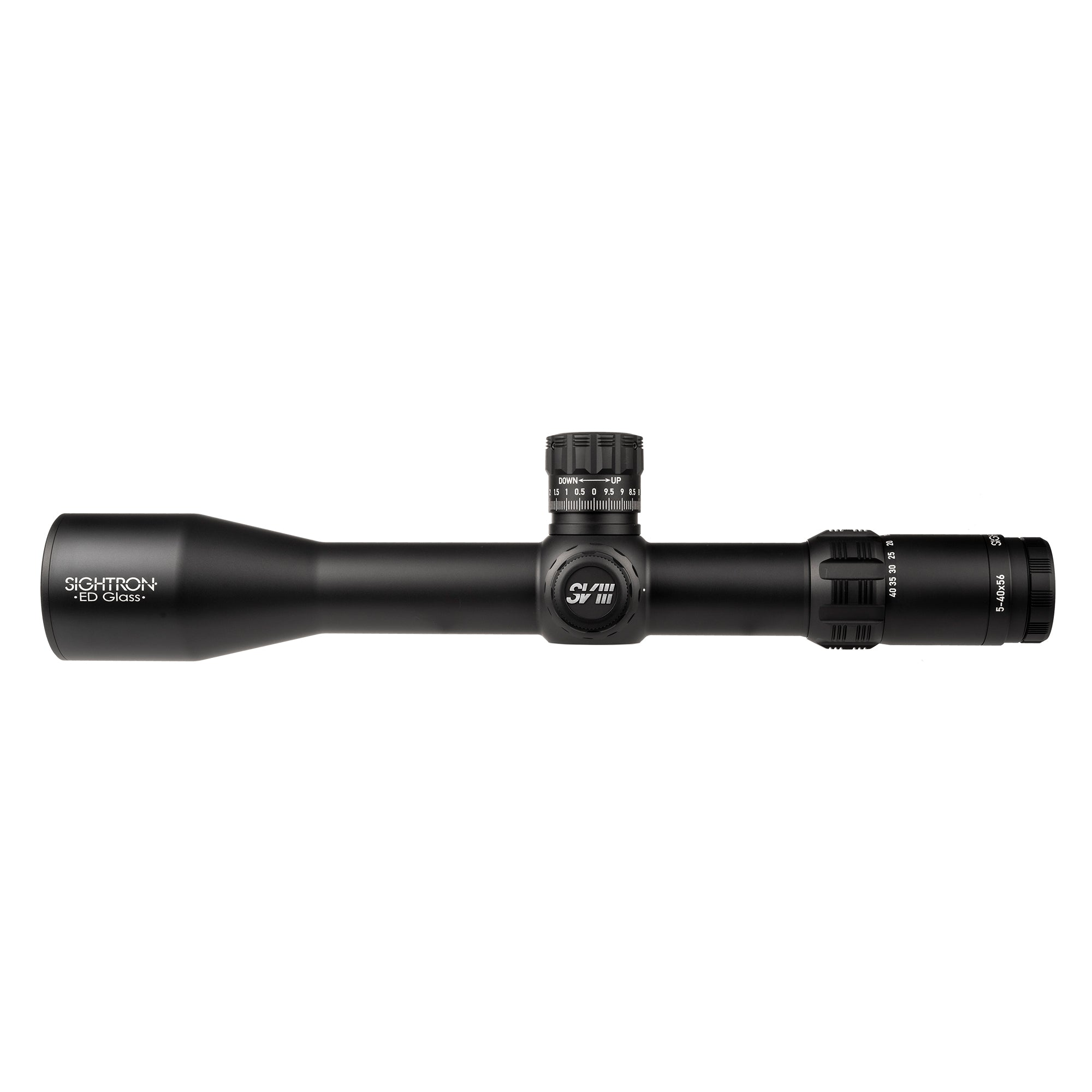 Sightron SVIII 5-40×56 riflescope, left side Sightron SVIII 5-40x56 riflescope, left side